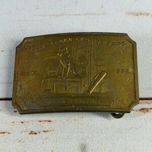 Vintage Wells Fargo & Co Belt Buckle Indian Territory – Tiffany NY Marked Brass
